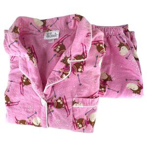 Womens Pink Skiing‎ Moose Pajama Set Cotton Flannel By Character Size Large